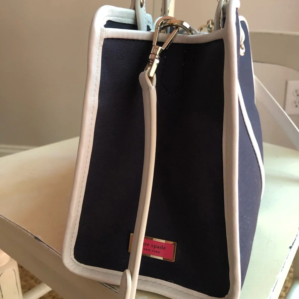 New: Kate Spade Sam Canvas Satchel. Navy with White Leather.